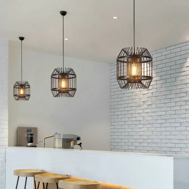 Afralia™ Cage Light Frame Pendant Industrial Single Head Black Nordic Creative Fixture