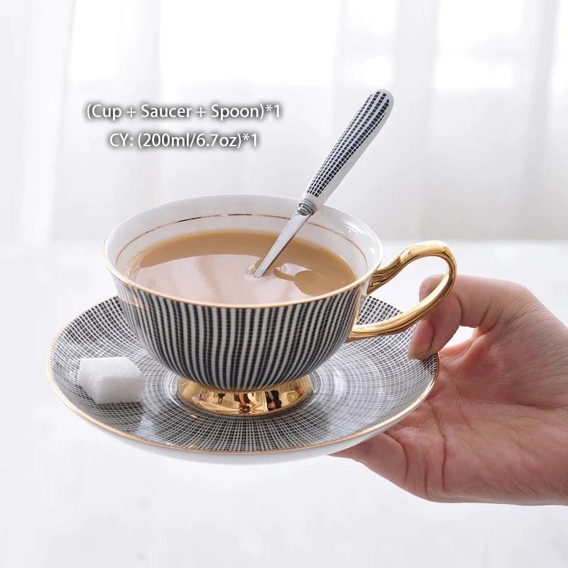 Afralia™ Elegant Gray Tea Cup Set: 200ml Porcelain Coffeeware with Gold Accents