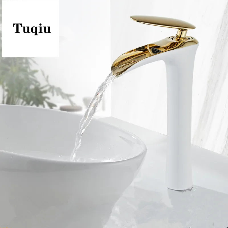 Afralia™ Waterfall Bathroom Faucet White Gold Single Handle Basin Mixer Tap Silver