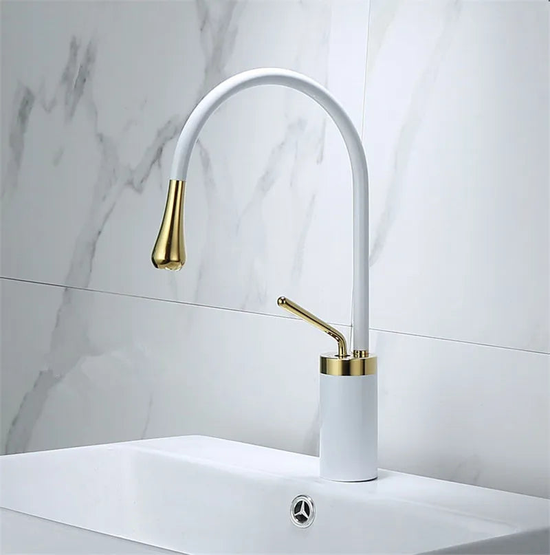 Afralia™ Black Gold Basin Faucet - Swivel Kitchen Sink Water Crane with Hot and Cold Handles