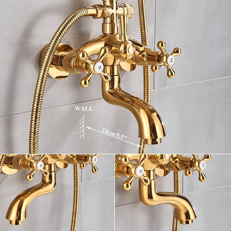 Afralia™ Gold Shower Faucet Set with 8" Rainfall Shower Head and Hand Shower