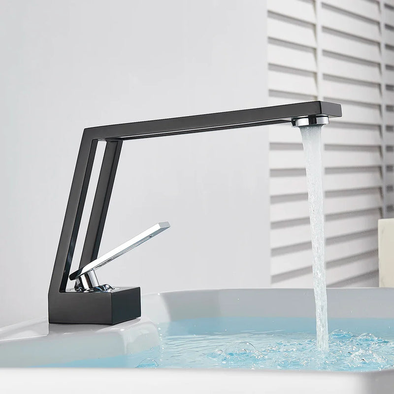 Afralia™ Square Brass Basin Faucet Cold Hot Water Mixer Tap for Bathroom Sink