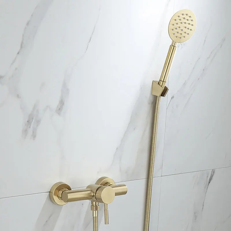 Afralia™ Brushed Gold Wall Mounted Shower Faucet Set for Bathroom with Hot and Cold Mixer