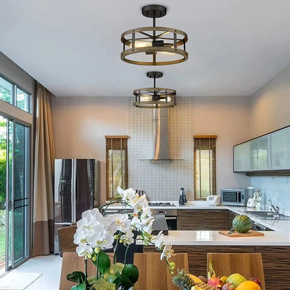 Afralia™ Round Iron Ceiling Lamp for Bedroom Kitchen Living Room Industrial Lighting