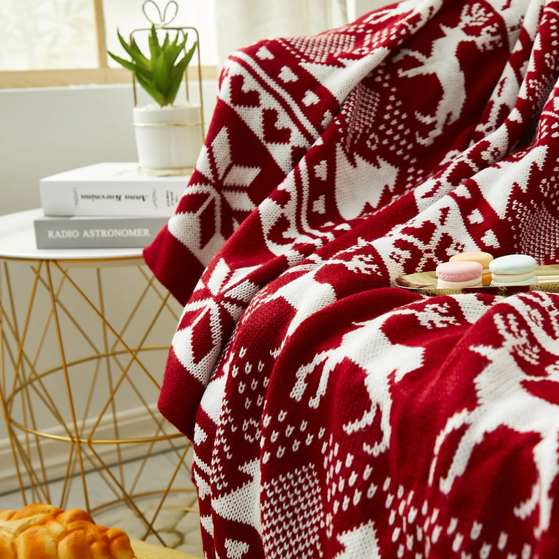 Afralia™ Nordic Plaid Red Knitted Throw Blanket