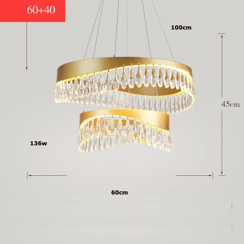 Afralia™ Golden Crystal Stainless Steel Chandelier for Dining Room