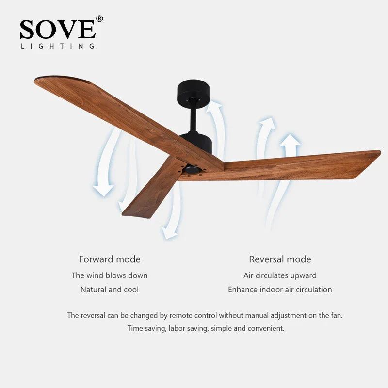 Afralia™ 60" Wood Ceiling Fan Remote Control Living Room Dining Loft DC Fan 220V