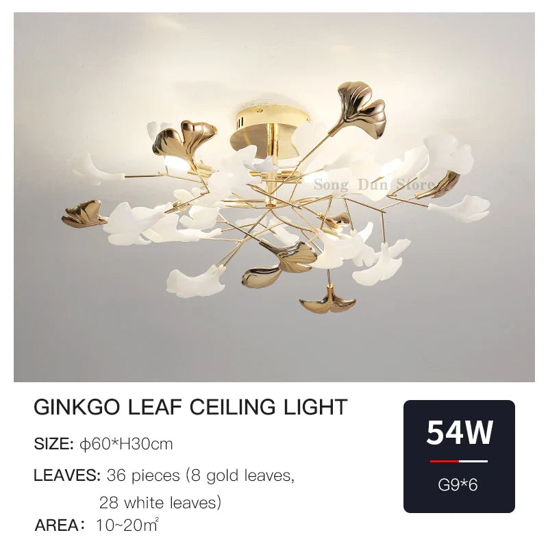 Afralia™ Ginkgo Leaf Bedroom Lamp: Post-modern Minimalist Art Ceiling Light, Elegant and Romantic