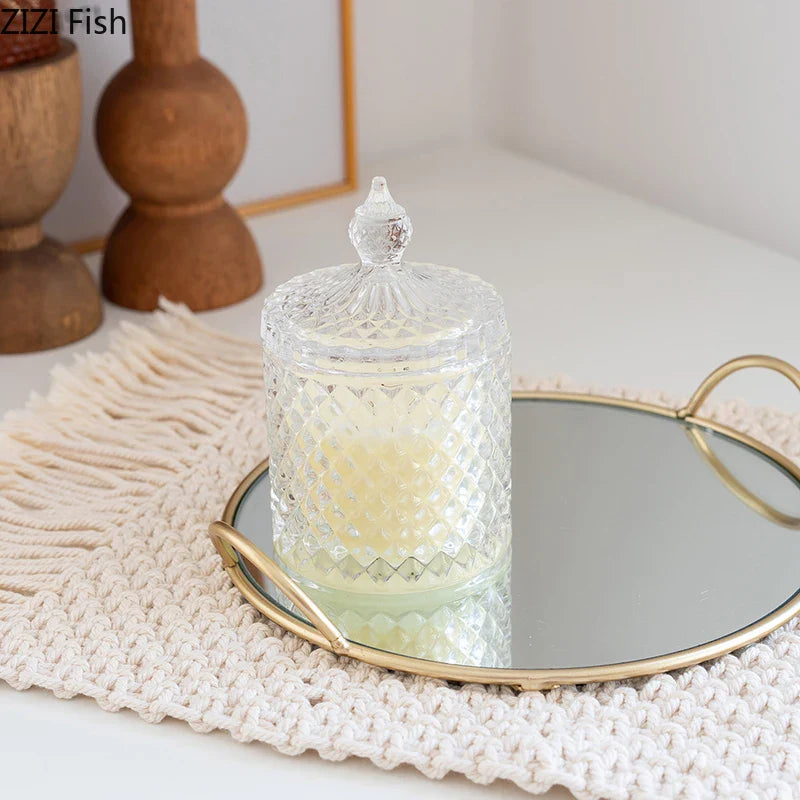 Afralia™ Brass Handle Storage Tray Mirror | Elegant Glass Tray for Home Decor & Gourmet Display