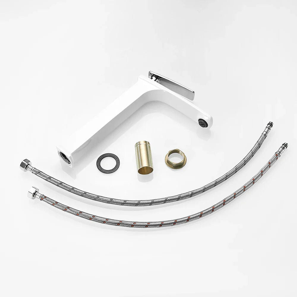 Afralia™ White Basin Faucet with Hot and Cold Mixer Tap for Bathroom