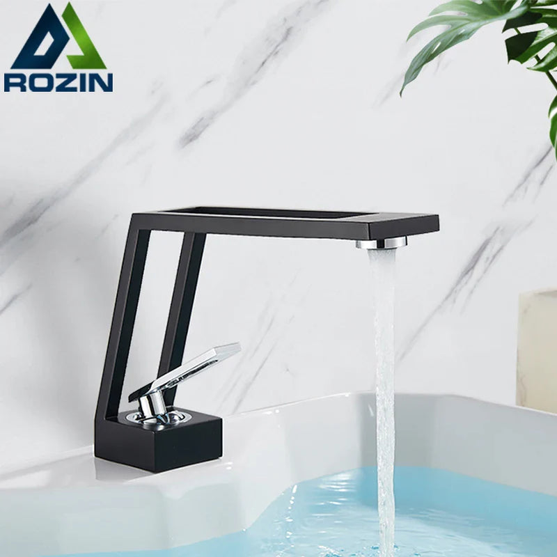 Afralia™ Square Hollow-Carved Design Basin Faucet in 4 Colors, Nordic Style Mixer Tap