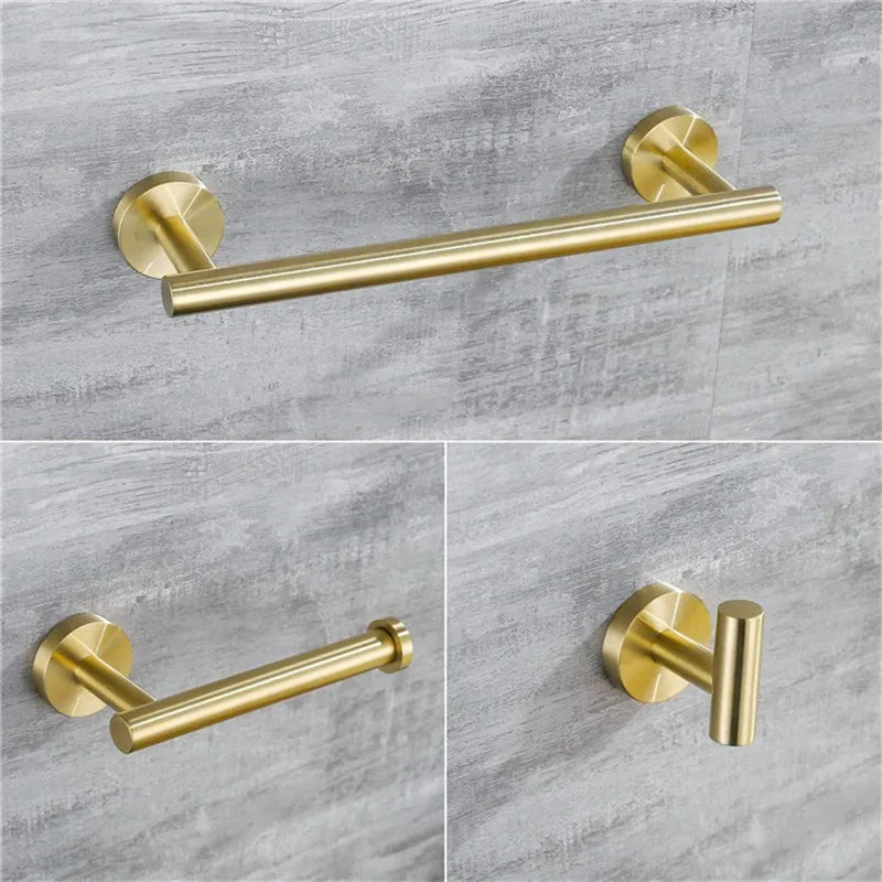 Afralia™ Brushed Gold Bathroom Accessory Set: Towel Rail, Towel Rack, Paper Holder, Toilet Hanger