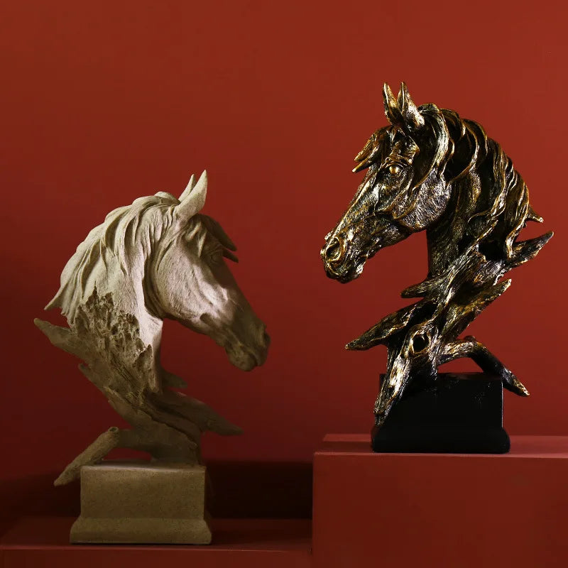 Afralia™ Country Resin Horsehead Figurine: Creative Animal Statue for Modern Home & Office Decor