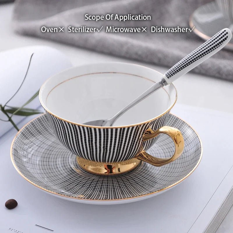 Afralia™ Elegant Gray Tea Cup Set: 200ml Porcelain Coffeeware with Gold Accents