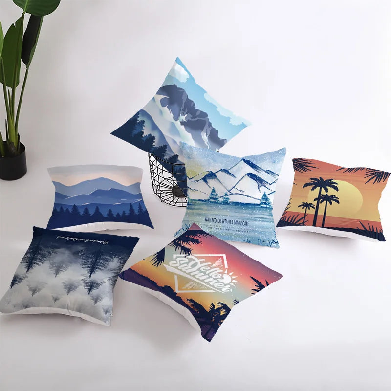 Afralia™ Summer Beach Coconut Tree Snow Mountain Landscape Pillow Case