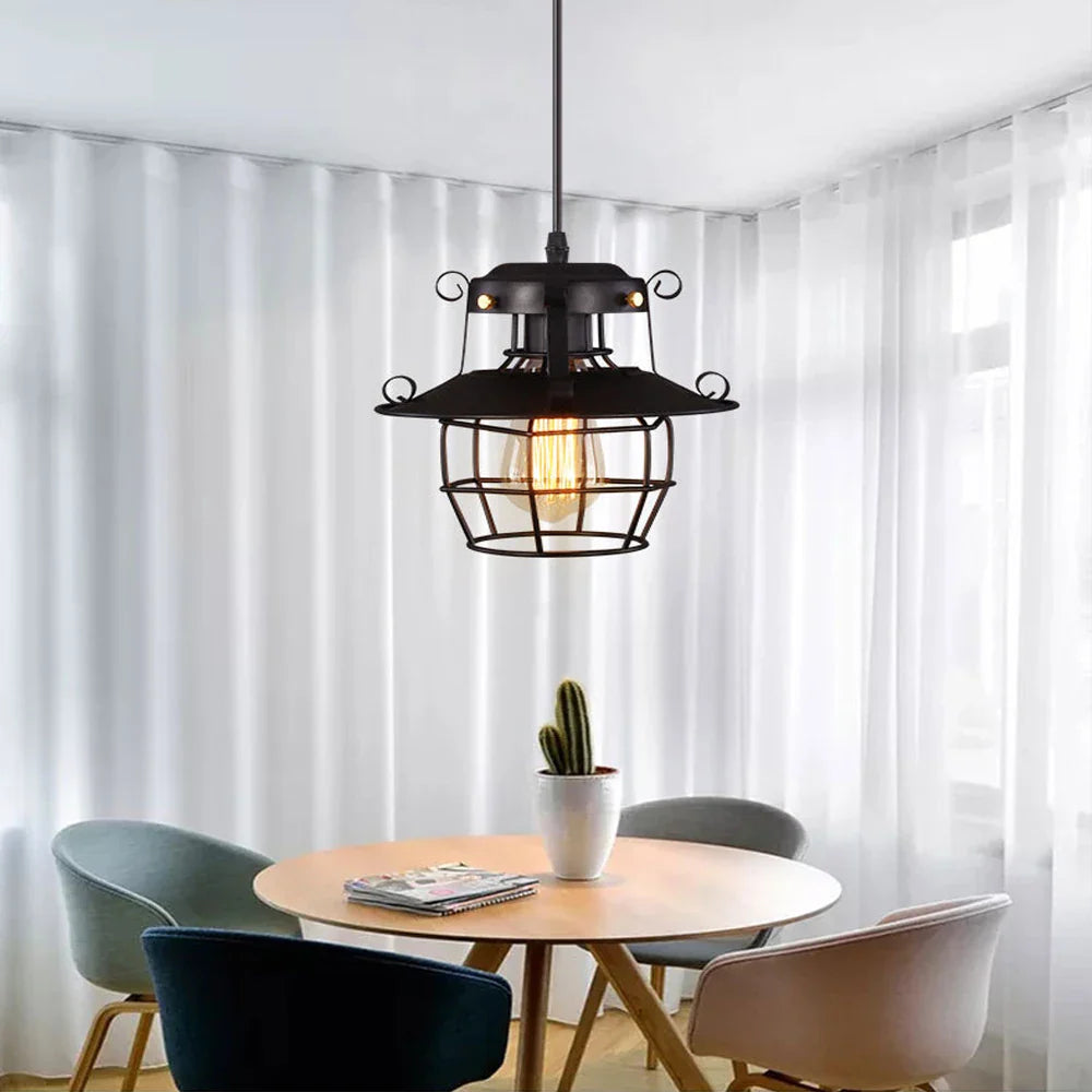 Afralia™ Retro Iron Pendant Light: Vintage Industrial Hanging Lamp for Home Decor