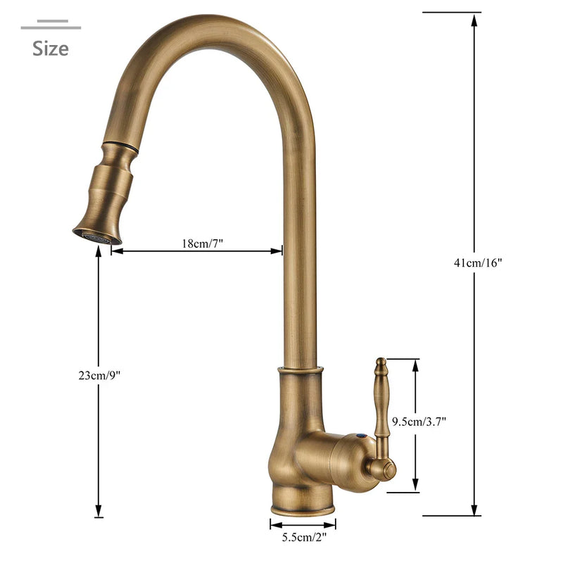 Afralia™ Antique Brass Kitchen Faucet Pull Out Spout Black Swivel Mixer Tap