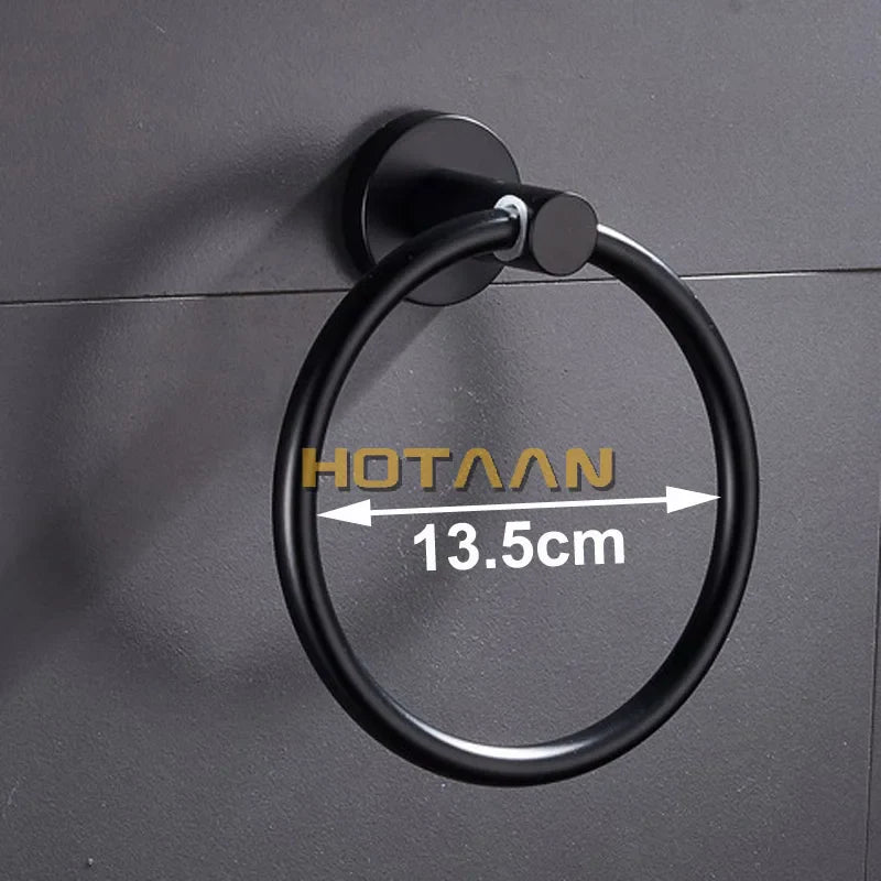 Afralia™ Matte Black Stainless Steel Wall-Mounted Towel Holder with Round Towel Rings
