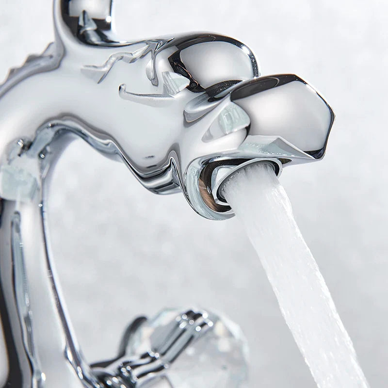 Afralia™ Chrome Dragon Crystal Handwheel Basin Faucet: Double Luxe Water Mixer Tap