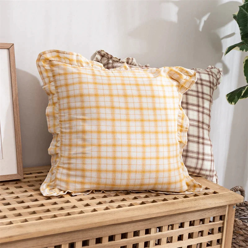 Afralia™ Cotton Coffee Black Yellow Green Cushion Cover 45x45cm Fringed Skirt Home Decor