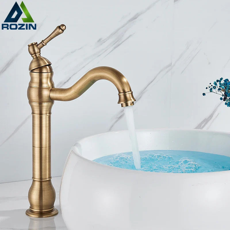 Afralia™ Antique Brass Basin Faucet Single Handle Bathroom Mixer Tap