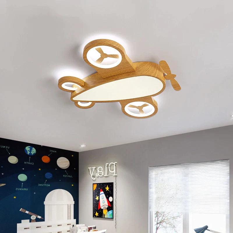 Afralia™ Nordic Airplane Iron Ceiling Lamp with Remote Control for Kids' Bedroom