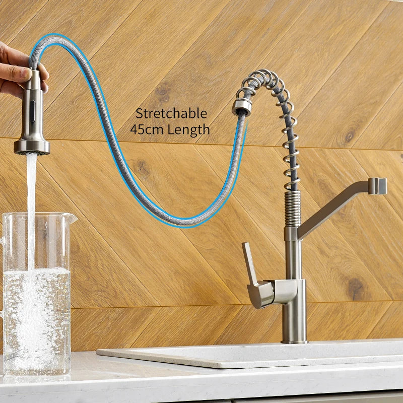 Afralia™ Black Brass Kitchen Faucet Pull Out Swivel Spout Mixer Tap