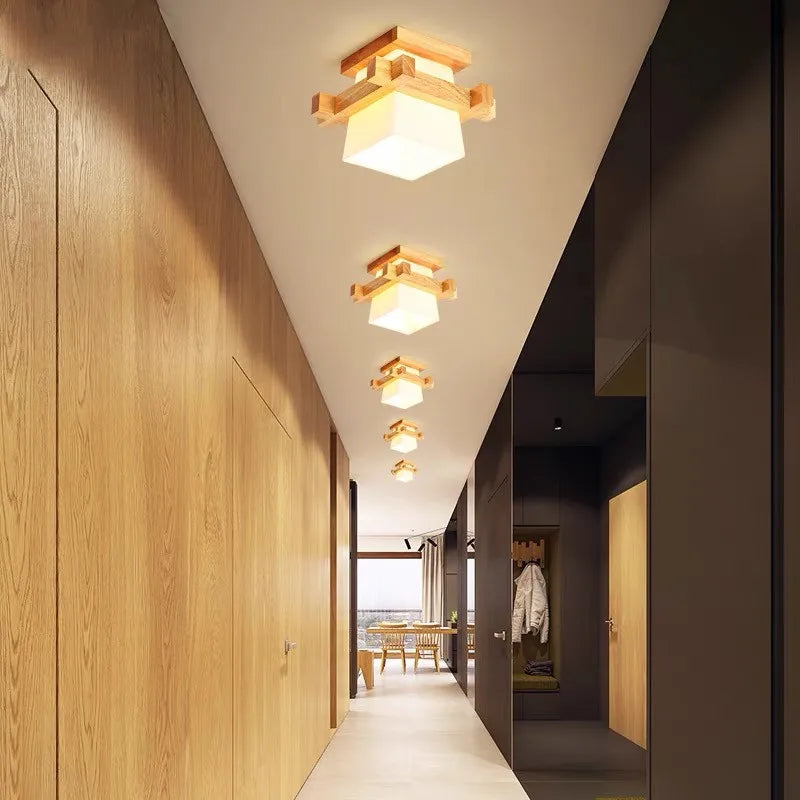 Afralia™ Wooden LED Ceiling Lamp with Glass Lampshade