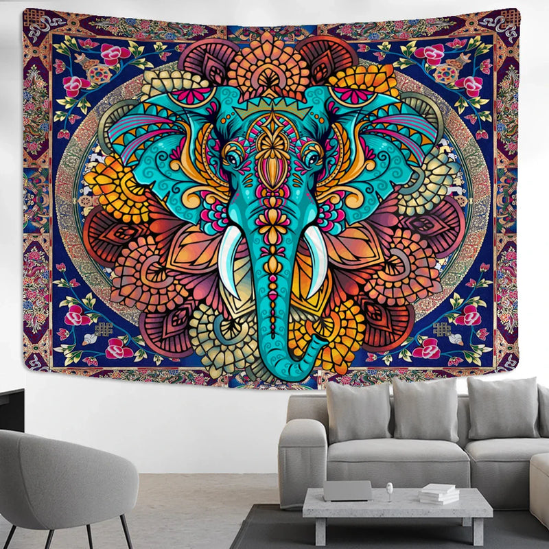 Afralia™ Elephant Mandala Tapestry Wall Hanging for Psychedelic Hippie Home Decor