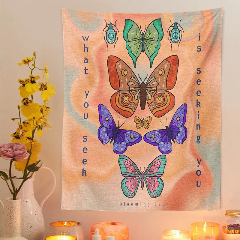 Afralia™ Sunshine Butterfly Tapestry - Retro Psychedelic Flower Wall Hanging