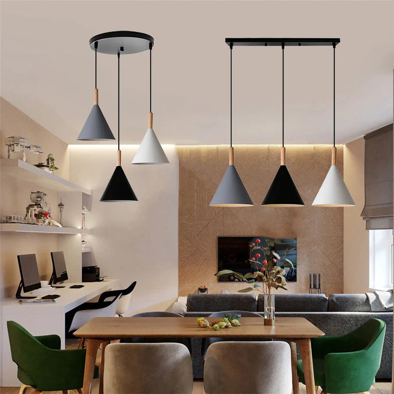 Afralia™ Wood Pendant Light Domeshade for Home Kitchen Island Nordic Hanging Lamp