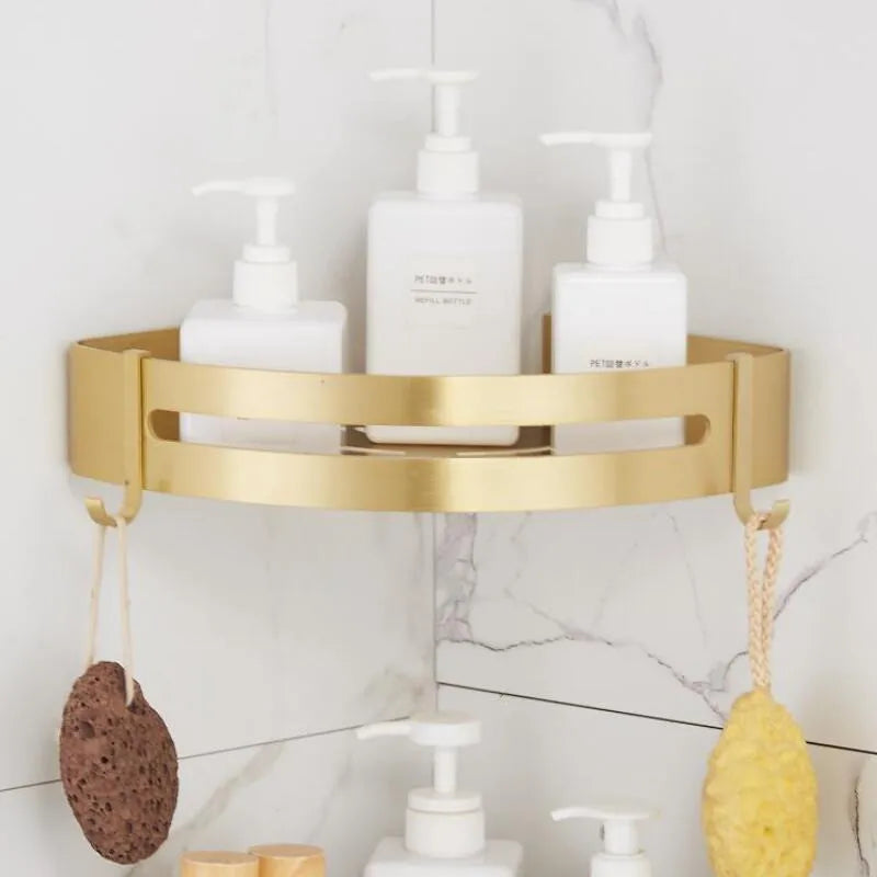 Afralia™ Aluminum Shower Shelf Brushed Gold Wall Mounted Bathroom Corner Shelf