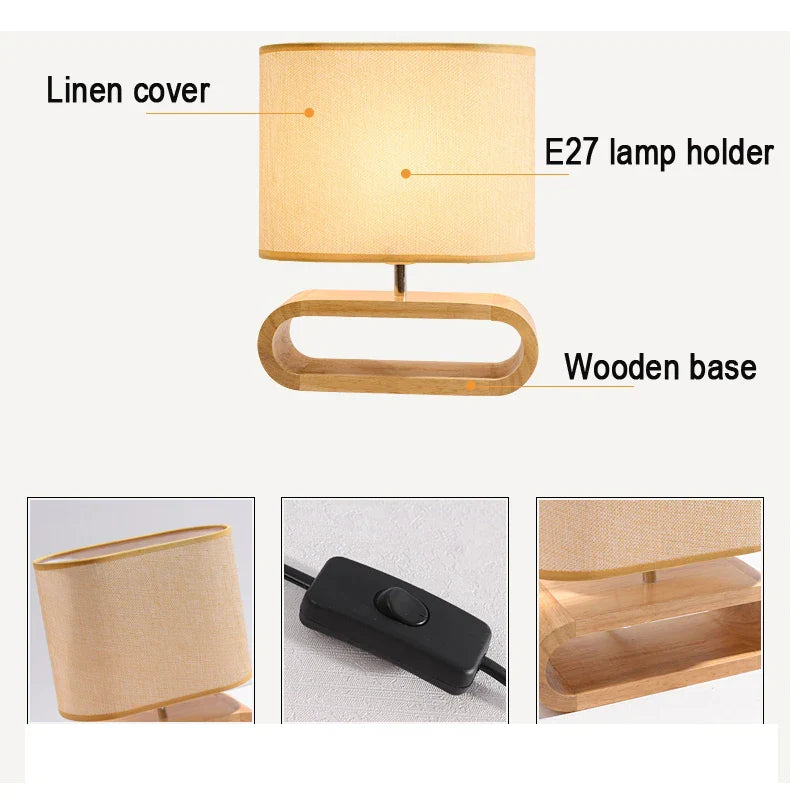 Afralia™ Nordic Wood Table Lamp with Cloth Lampshade for Living Room Bedroom