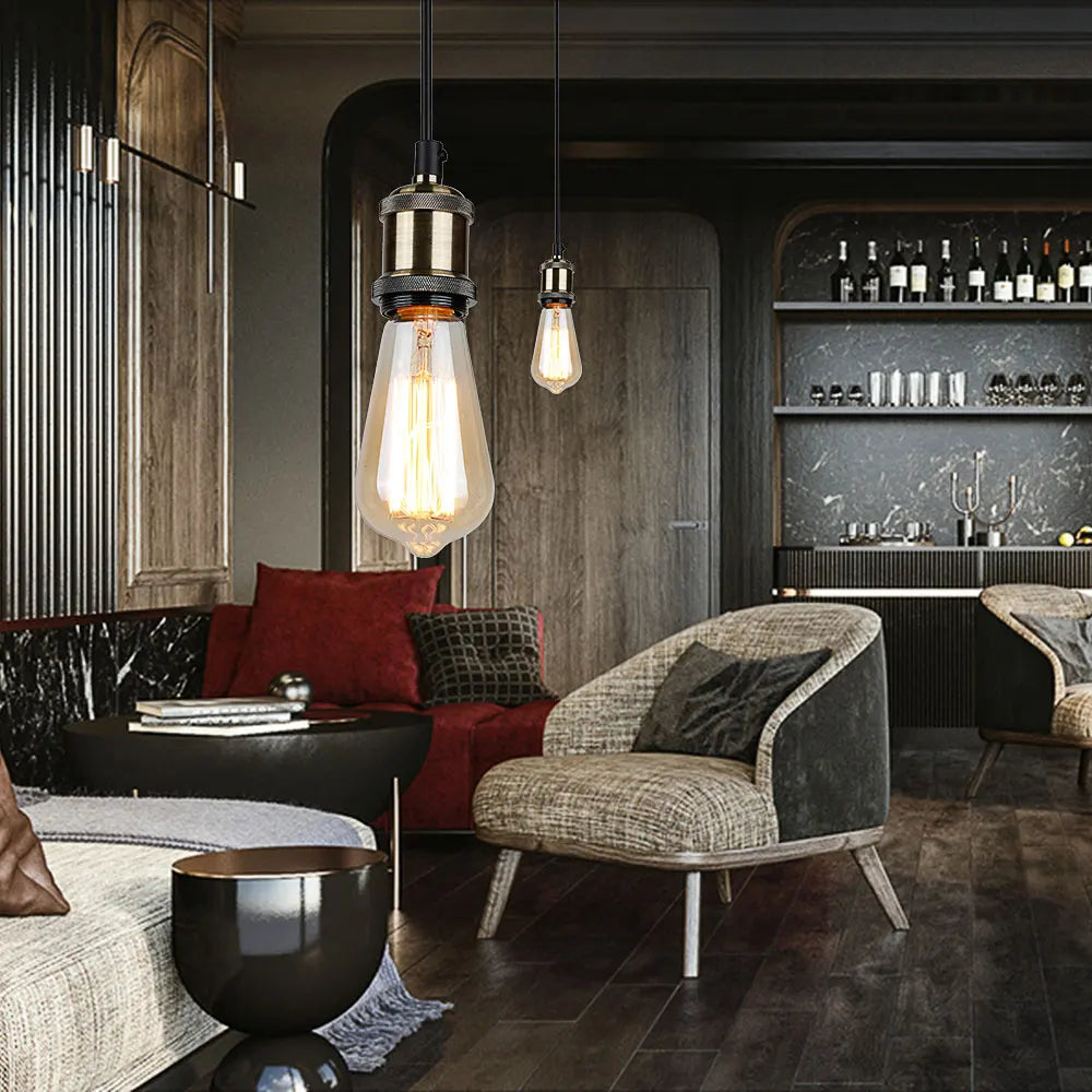 Vintage Afralia™ E27 Socket Pendant Lights with Edison Bulb Lamp Bases