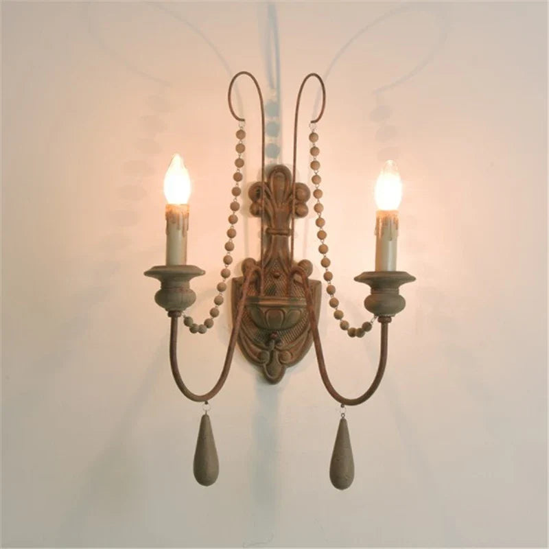 Afralia™ Vintage Wood Bead Wall Sconce Farmhouse Lighting