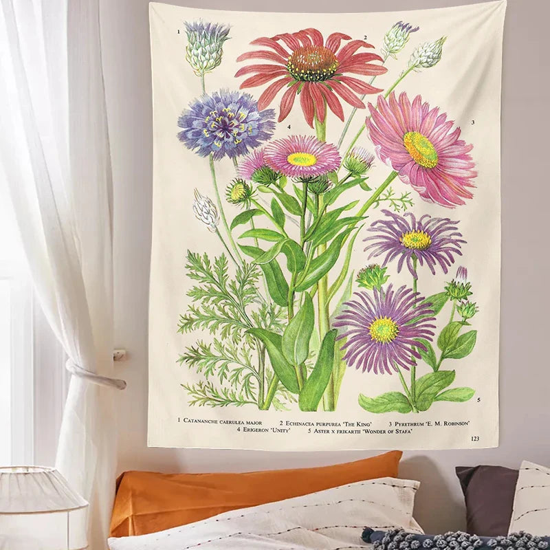 Afralia™ Botanical Wildflower Vintage Tapestry Nature Boho Wall Hanging Psychedelic Home Decor