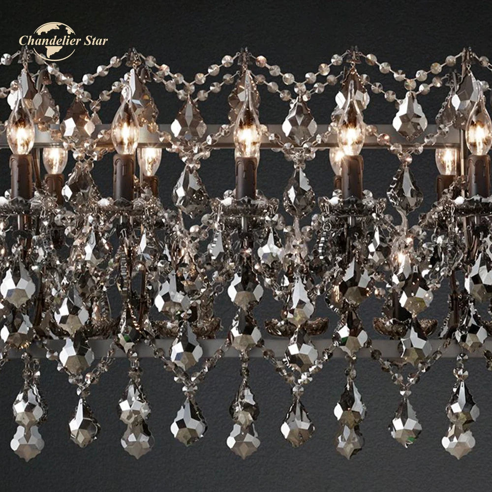 Afralia™ Smoke Crystal Chandelier LED Rectangular for Kitchen Island Dining
