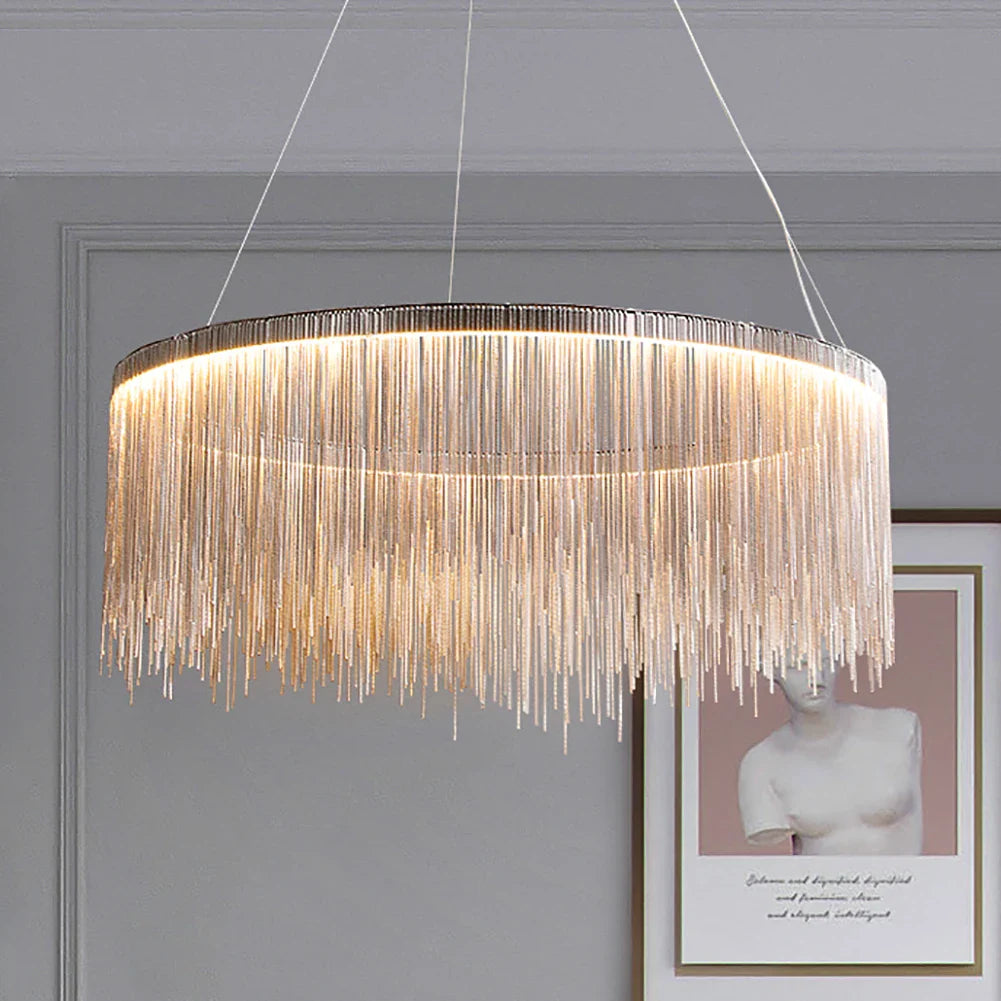 Afralia™ Modern Round Tassel Chandelier - Nordic Circle Design for Home, Living Room & Bedroom