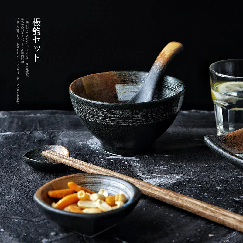 Afralia™ Ceramic Japanese Dinner Set - Retro Tableware Collection