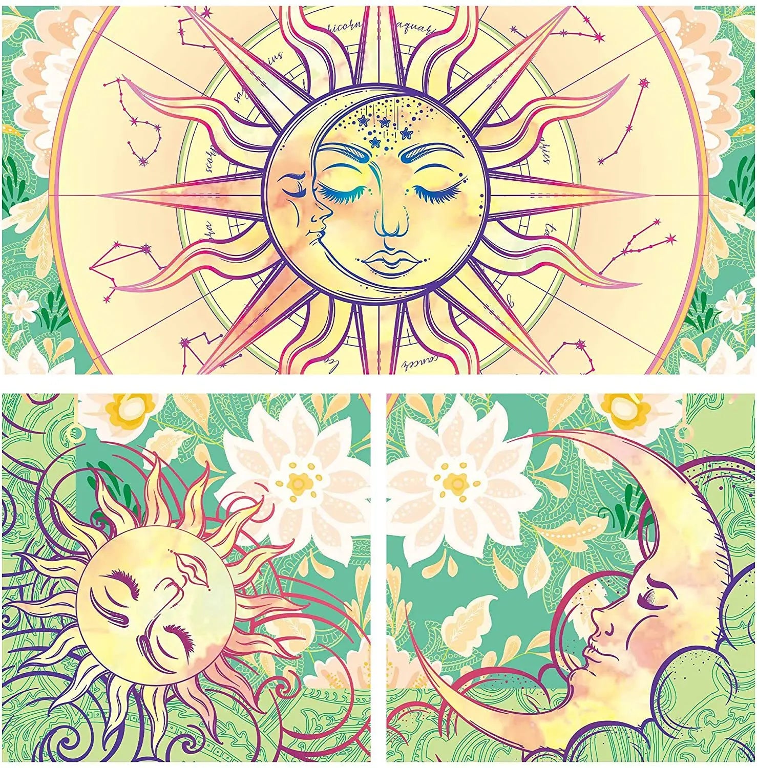 Bohemian Sun Moon Face Tapestry Art for Bedroom Living Room by Afralia™