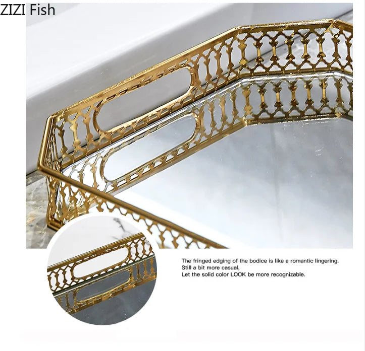 Afralia™ Elegant Gold Mirror Glass Storage Tray for Jewelry and Small Items