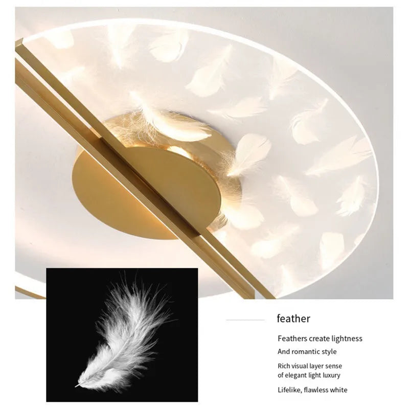 Afralia™ Luxury LED Feather Ceiling Lamp for Bedroom & Living Room Lighting