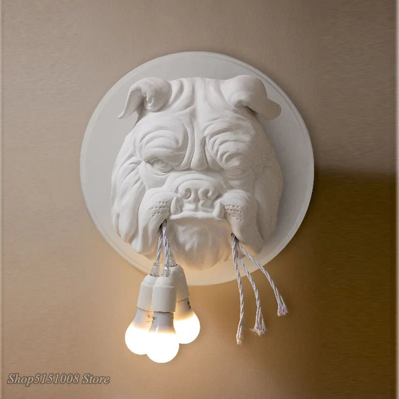 Afralia™ Bulldog Resin Wall Lamp: Nordic Animal LED Wall Sconce for Living Room, Bedroom, Study