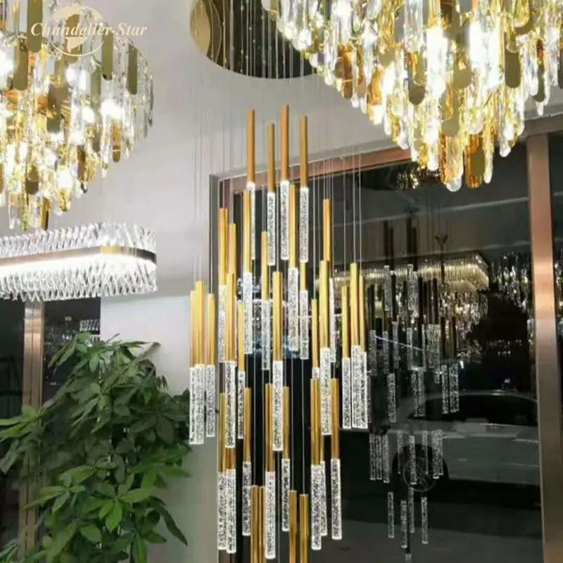 Afralia™ Modern Gold Bubble Crystal LED Chandelier for Bedroom Living Room Staircase