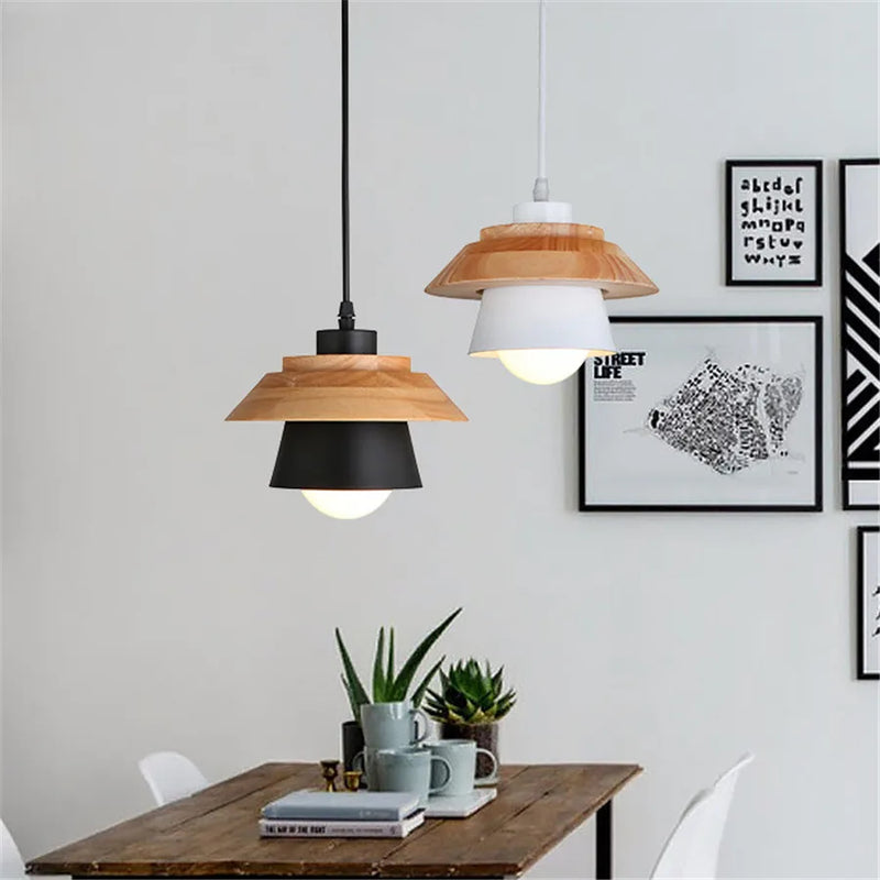 Afralia™ Modern Simplicity LED Pendant Light Iron Wooden Lamp for Living Room Restaurant