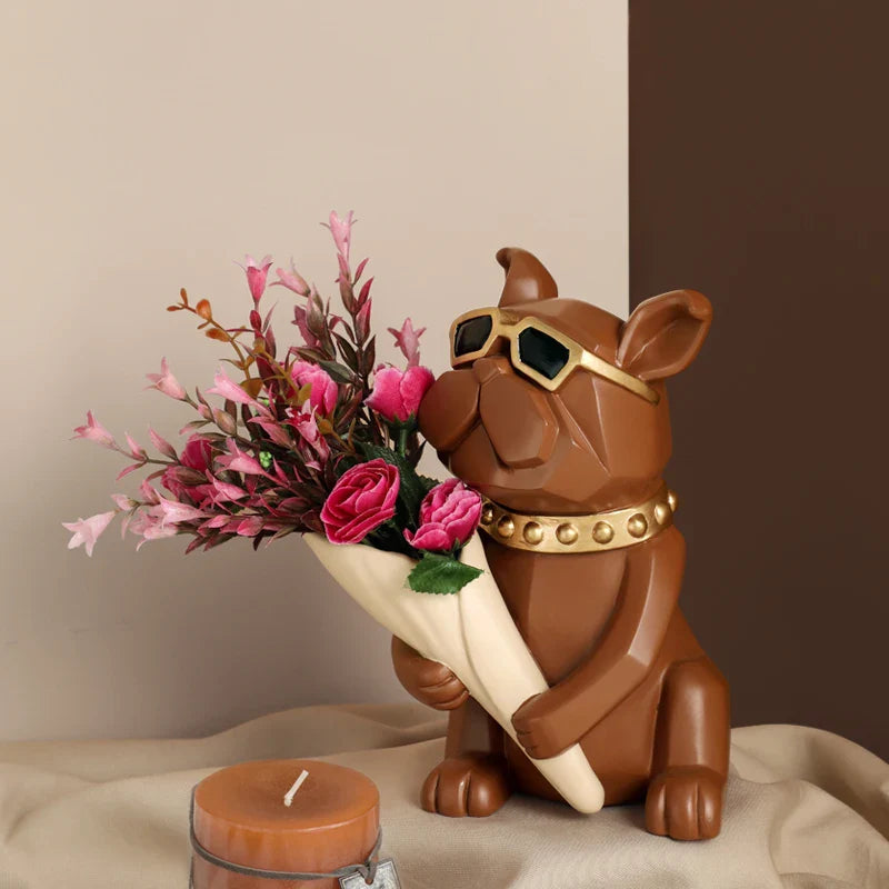 French Bulldog Sculpture Vase, Unique Home Decor Accent by Afralia™