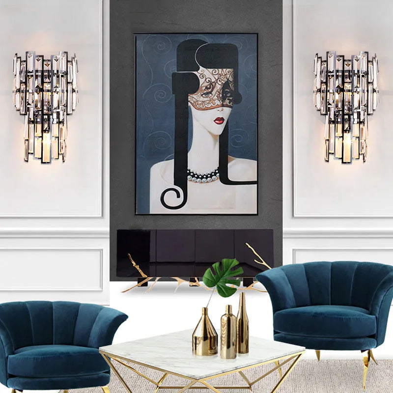 Afralia™ Rectangular Crystal Wall Sconce: Modern Light Luxury Indoor LED Lamp