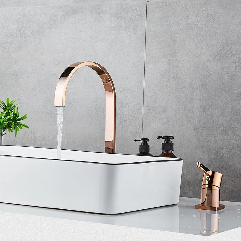 Afralia™ Rose Gold Basin Faucet with Long Pipe and 360° Rotation