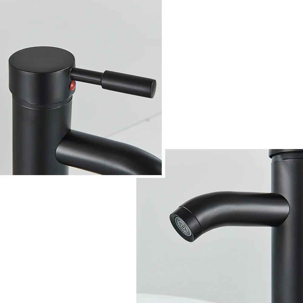Afralia™ Matte Black Brass Basin Faucet Single Lever Bathroom Mixer Tap Deck Mounted