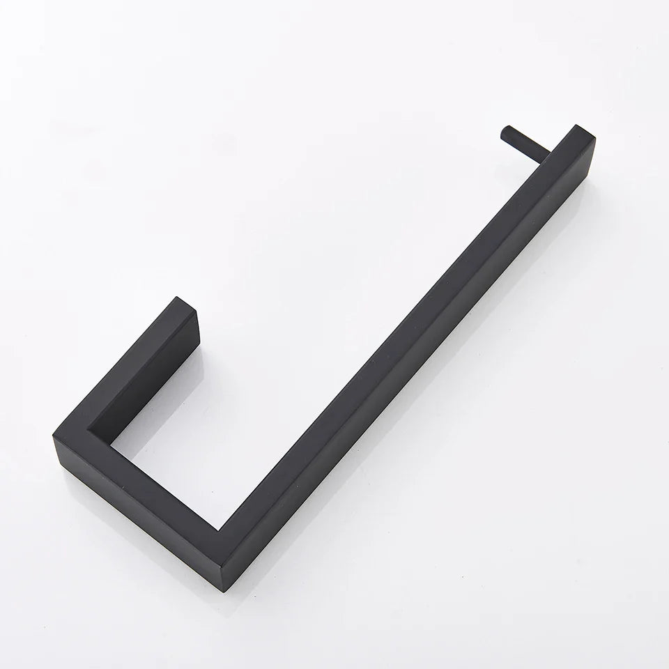 Afralia™ Black Bathroom Hardware Set: Robe Hook, Towel Bar, Shelf, Tissue Holder, Toothbrush Organizer